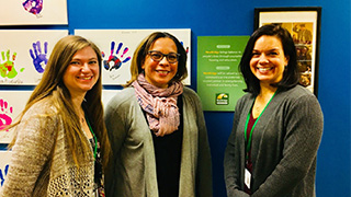 Amy Sheppard (center), LCSW, with Seton Hall University’s BSW Intern, Kayla Raff (left), and MSW Intern, Adrienne Sauer (right)