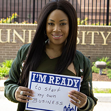 Ashley Wilson participating in Seton Hall's I'm Ready Campaign.