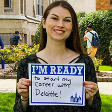 Christine Karolweski participating in Seton Hall's I'm Ready Campaign.