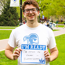 Jacob Kalb participating in Seton Hall's I'm Ready Campaign.