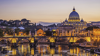 Image of St. Peter's Basicila in Vatican City at sunset 