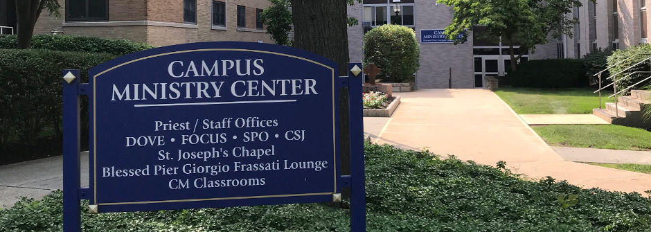 Sign for the Campus Ministry Center.