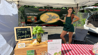 Carina promoting Pesto Joe at farmer's market circuit in West Milford, NJ