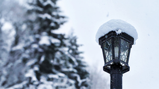 Lamp post in the snow. 