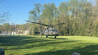 UH-60 Helicopter lands at West Orange Armory