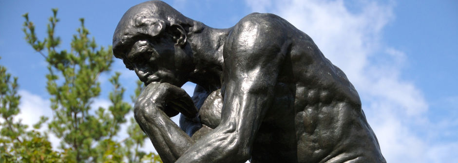 The Thinker (French: Le Penseur) a bronze sculpture by Auguste Rodin, of a male figure sitting on a rock with his chin resting on one hand as though deep in thought.