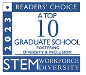 A logo that says "Readers Choice: A Top 10 Graduate School Fostering Diversity and Inclusion for STEM Workforce and Diversity" 