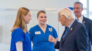 a photo of Dean Brian Shulman, President Joseph Nyre, Congressman Bill Pascrell, Dean Marie Foley and Coordinator of Clinical Skills Lab Kathy Sanok celebrating $1.1 million federal investment a photo of Congressman-Bill-Pascrell with a studenta photo of Congressman-Bill-Pascrell with a student