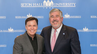 42081390_bob_ley_and_bob_costas_at_shux320 WSOU and Seton Hall University alumnus Bob Ley (right) with broadcaster and sports journalist Bob Costas during an appearance at Seton Hall on November 11, 2019. (Photo Credit: Seton Hall University)