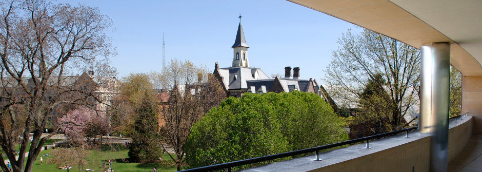 Panoramic shot of campus taken from Jubilee Hall balcony. 