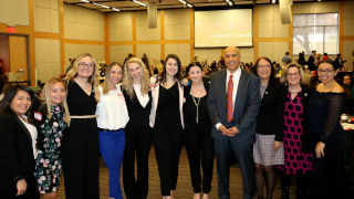 Cary Booker with Dawn Apgar, Mary Ladriau, and some of the SHU student presenters