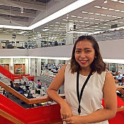 Francesca Regalado on the newsroom floor of The New York Times.