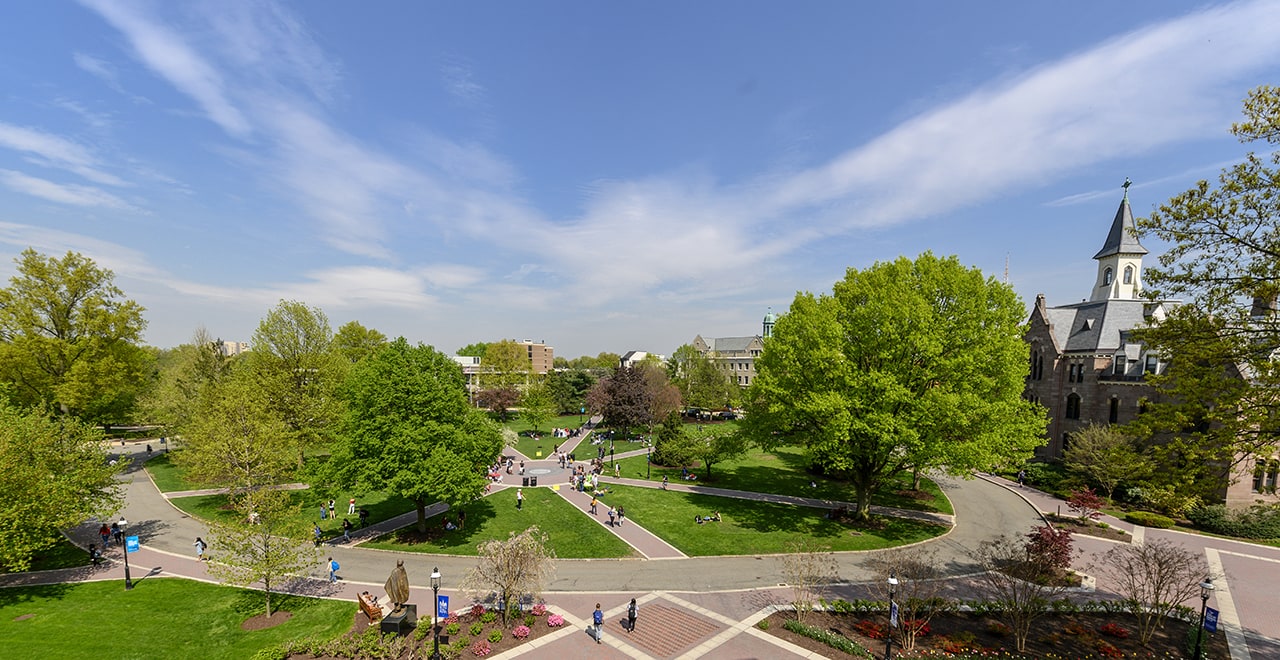 A photo of Campus looking across the Green from Jubilee Hall
