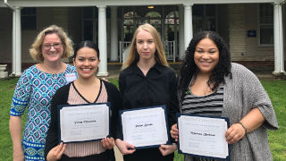 Landriaux320 (l-r) Professor Mary Landriau with Yenny Masmela, Rachel Brooks, and Marissa Barbosa who will begin work at NJ DCP&P after graduating from the BCWEP program this May.