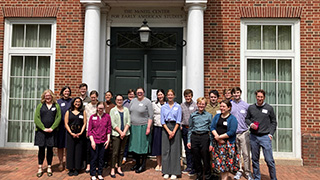 MCEAS Undergraduate Research Workshop 320x180 Photo of participating undergraduate researchers (including Seton Hall’s Pearse Gorman, an undergraduate History major) and mentors outside of the McNeil Center for Early American Studies (MCEAS) during the 2023 Undergraduate Research Workshop at UPenn.