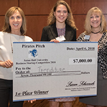Madison Schott, Pirates Pitch 2018 Winner with Dean Strawser and Susan Scherreik.