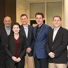 From left to right: Jayson Stark (formerly of ESPN), Charles Grantham (Stillman School of Business), Dean Deirdre Yates (College of Communication and the Arts), B.J. Schecter (Professional-in-Residence), Tom Verducci (Sports Illustrated), and Marc Weiner - Baseball and Spring Training: Covering America's Game