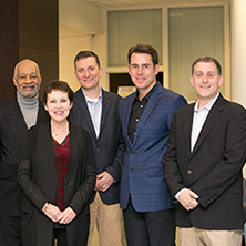 From left to right: Jayson Stark (formerly of ESPN), Charles Grantham (Stillman School of Business), Dean Deirdre Yates (College of Communication and the Arts), B.J. Schecter (Professional-in-Residence), Tom Verducci (Sports Illustrated), and Marc Weiner