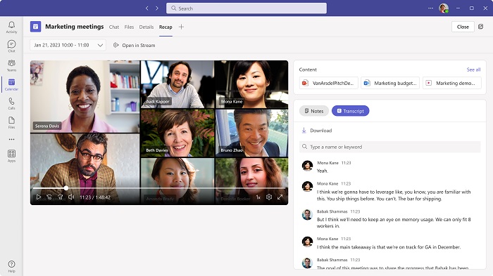 Microsoft Teams Meeting Interface with the Recap Display