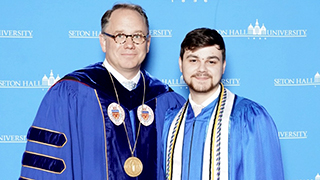 President Nyre with Members of the Class of 2022Secretary-General Guterres receiving an honorary degreeHis Excellency António Guterres delivering the address at Seton Hall's 166th baccalaureate commencement.Cardinal Joseph William Tobin, C.Ss.R., Archdiocese of Newark, receiving an honorary degreePresident Nyre with valedictorian Timothy Georgetti 