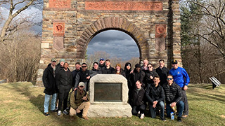 Photo of Seton Hall’s Pirate Battalion at the site of the New Jersey Army National Guard Brigade