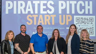 Pirates Pitch Startup Contest Judges with Dean Joyce Strawser and CIE Director Susan Scherreik Pirates Pitch Startup Contest Judges with Dean Joyce Strawser and CIE Director Susan Scherreik