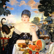 Image of russian painting of a period woman drinking Tea