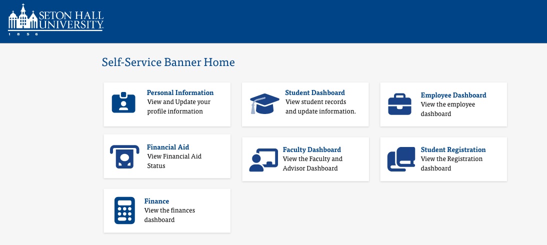 New Self-Service Banner 9 interface featuring seven navigational tiles.