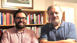 Photo of Russell Sbriglia and Slavoj Zizek.