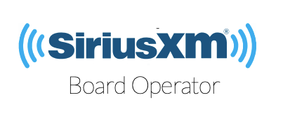 Logo for Sirius XM with soundwaves on each side with the words &quot;Board Operator&quot; listed below. 
