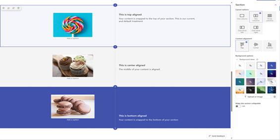 Sharepoint page displaying center align in a two column format.