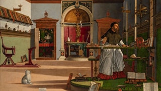 A painting of St. Agustine in his study.