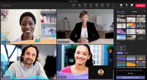 Teams video effects in-meeting video effects option panel.