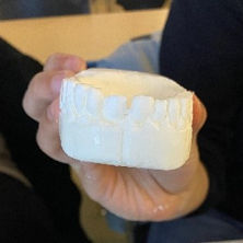 A photo of carved out teeth