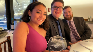 WSOU student broadcasters at the 2022 National Student Media Electronic Convention held by the College Broadcasters, Inc. Veronica Gail, Christian Gardner and Dylan Hunt