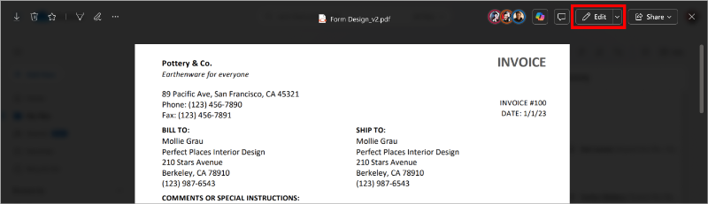 A text watermark on a document in SharePoint's PDF viewer