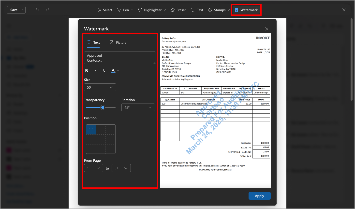 image-based watermark on a document in SharePoint's PDF viewer