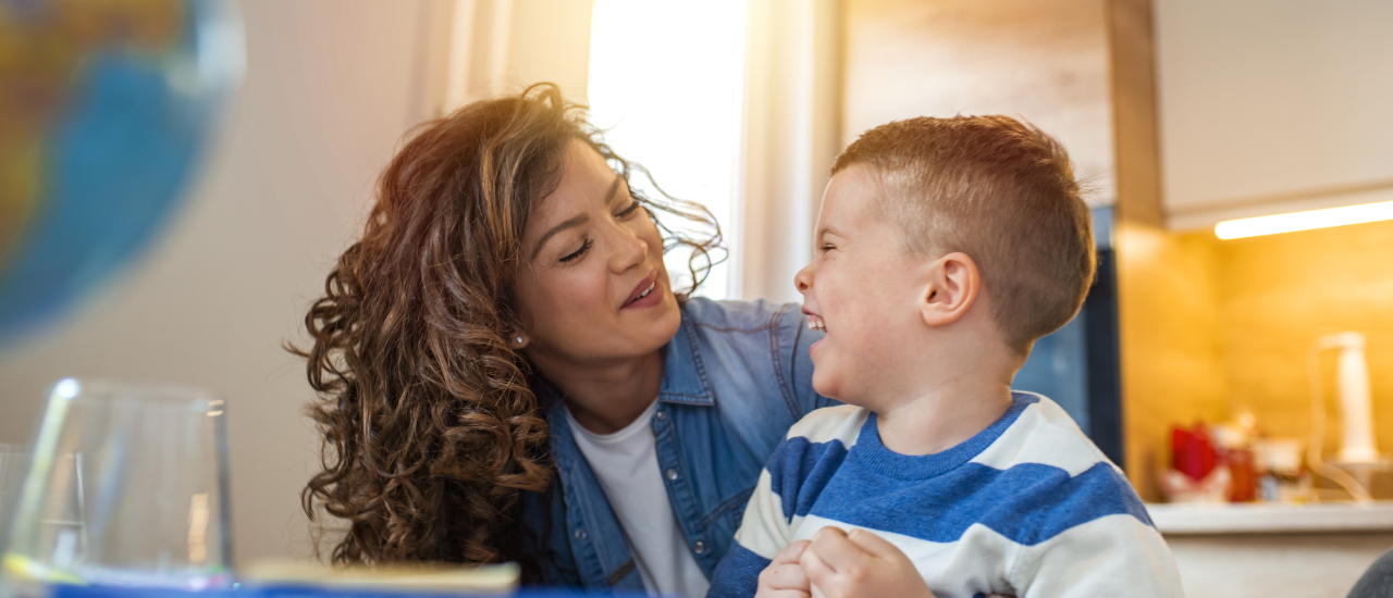 Mother and son learning together. 