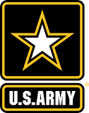 Logo for U.S. Army, including a white start with a gold and black outline. 