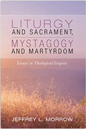 Book cover for Liturgy and Sacrament, Mystagogy and Martyrdom showing a pink sunrise over the top of a tree. 