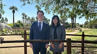 Tristan Radcliffe and Catherine Jones celebrate their achievement at the Interstate Oratorical Competition.