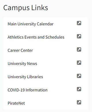 A photo of campus links on Engage
