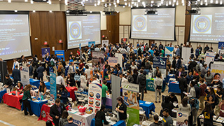 A photo of a career fair at Seton Hall.