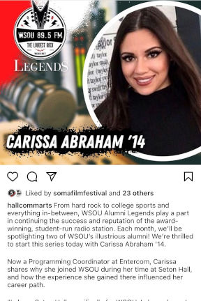 Carissa AbrahamCarissa Abraham WSOU Alumni Legends Social Media post
