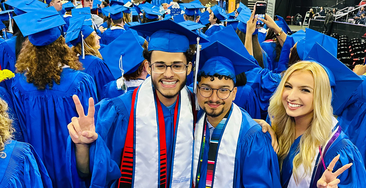 A photo of students at graduation.
