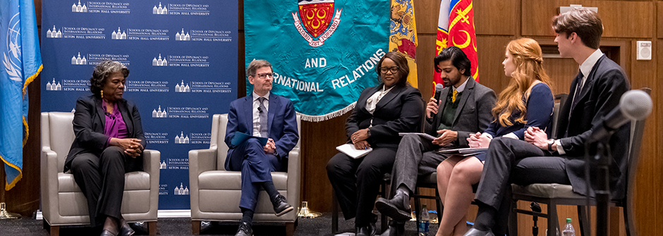 Ambassador Linda Thomas-Greenfield talking with Seton Hall Students