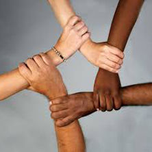 Hands of different races coming together