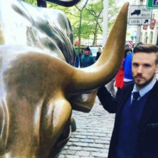 Richard Easson with the Bull Statue on Wall Street 