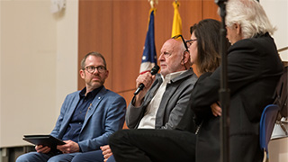 Frank Oz with Dean Crable at a panel discussion.
