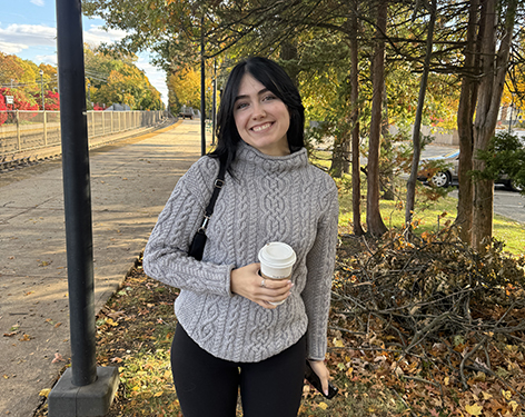 Gabriella Scannell with coffee near Seton Hall